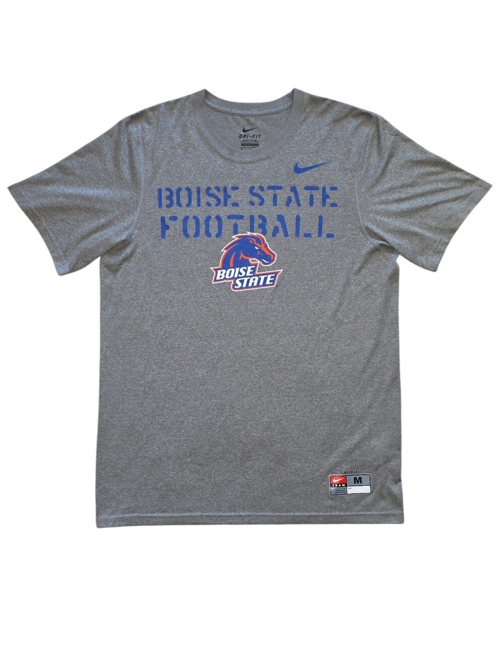 Boise State Broncos Football Medium Gray Nike Dri Fit Performance Wear Tee Shirt